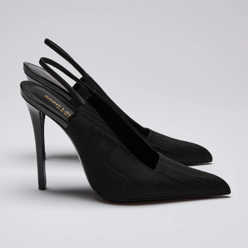 YSL Black Fabric Point Toe Sling Back Heels Size 36 Coeur Cult Core