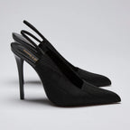 YSL Black Fabric Point Toe Sling Back Heels Size 36 Coeur Cult Core
