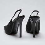 YSL Black Fabric Point Toe Sling Back Heels Size 36 Coeur Cult Core