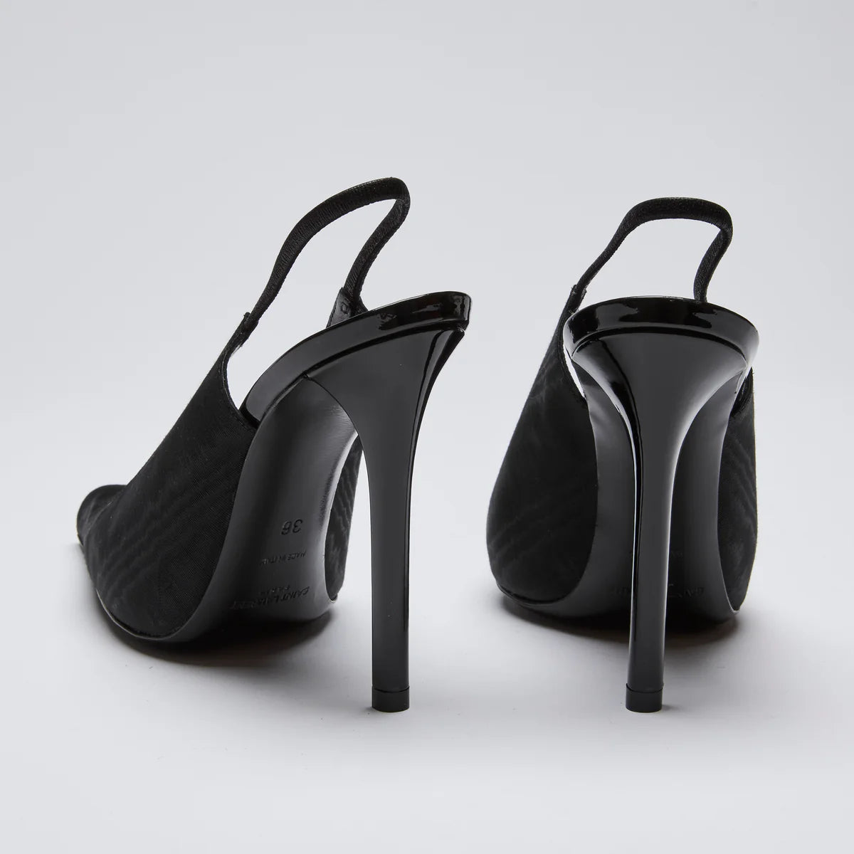 YSL Black Fabric Point Toe Sling Back Heels Size 36 Coeur Cult Core
