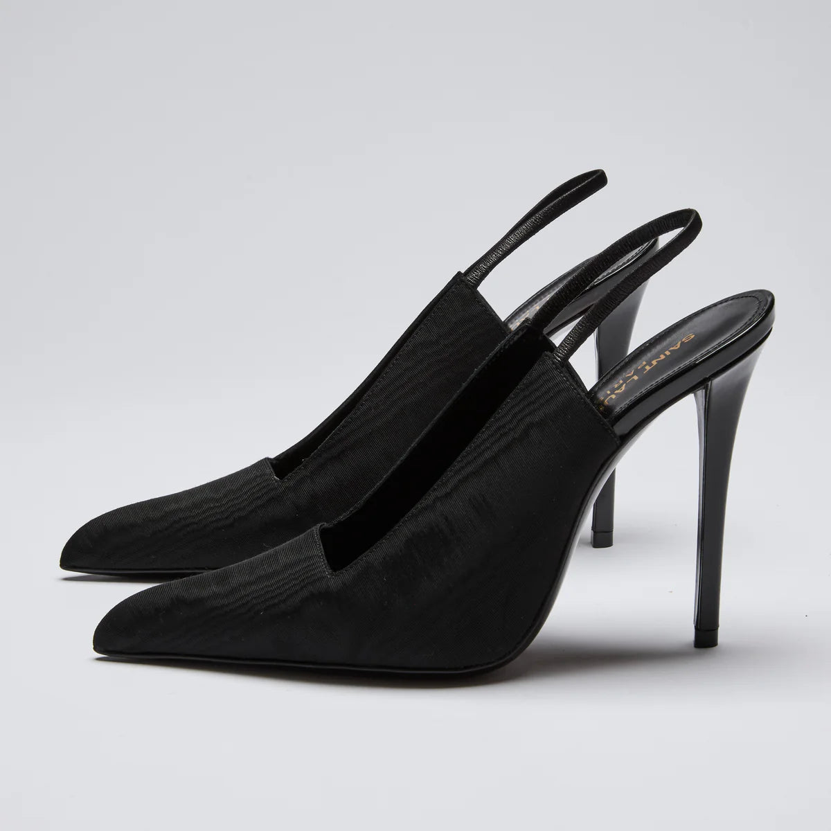 YSL Black Fabric Point Toe Sling Back Heels Size 36 Coeur Cult Core