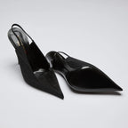 YSL Black Fabric Point Toe Sling Back Heels Size 36 Coeur Cult Core