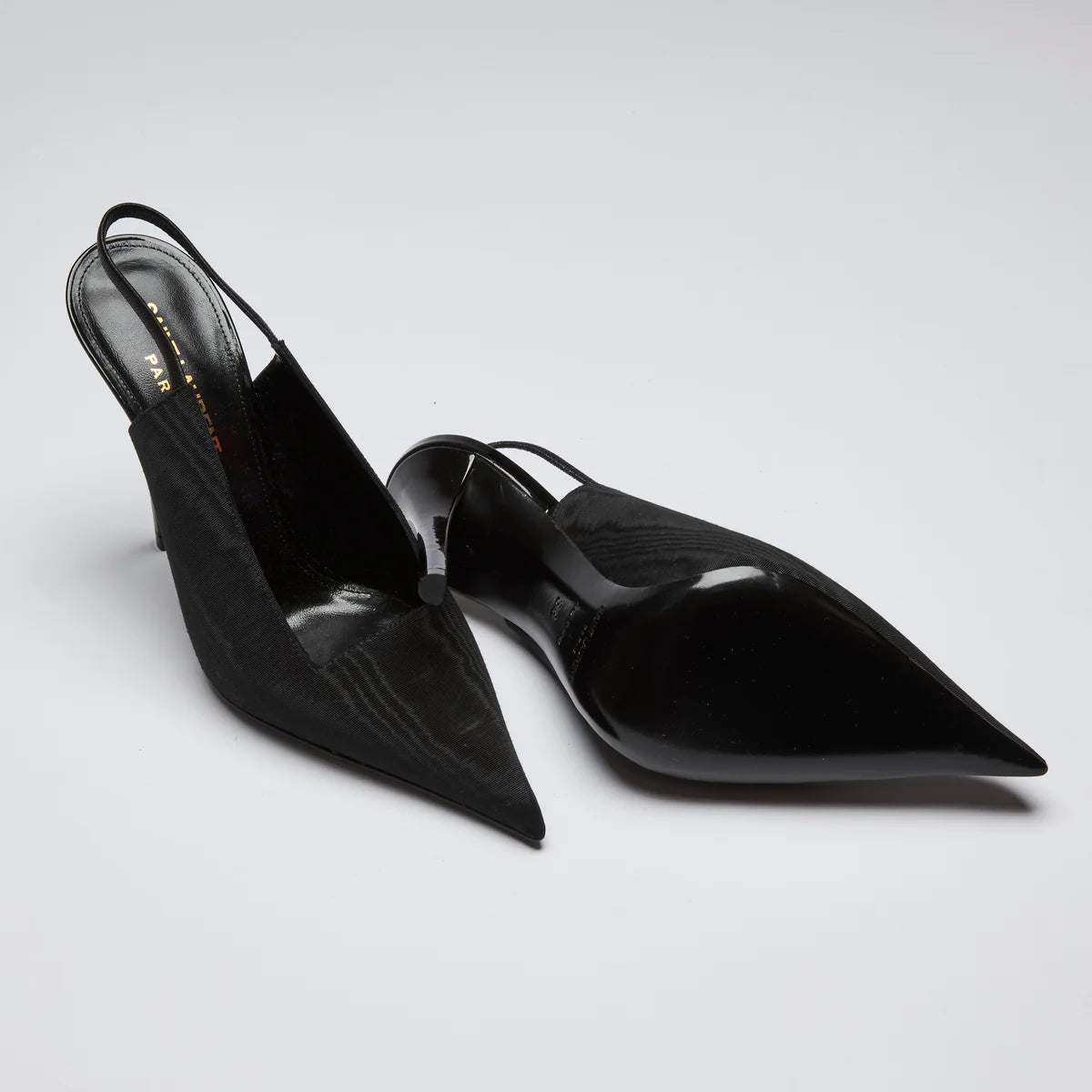 YSL Black Fabric Point Toe Sling Back Heels Size 36 Coeur Cult Core