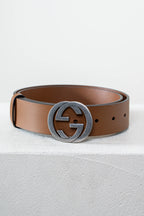 Cognac Brown Leather GG Logo Belt Coeur Cult Core
