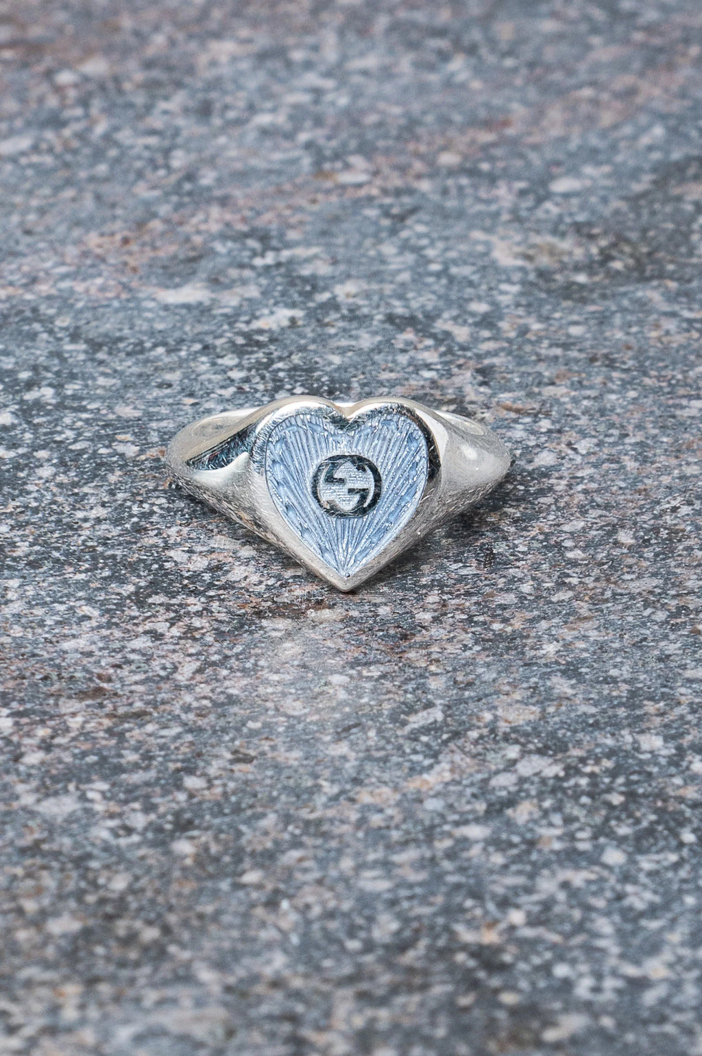 Silver Blue GG Enamel Heart Ring Coeur Cult Core