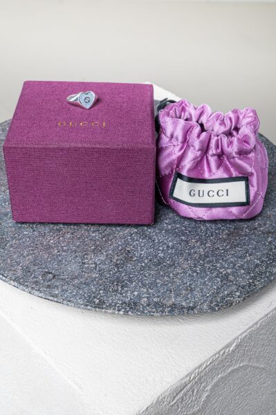 Silver Blue GG Enamel Heart Ring Coeur Cult Core