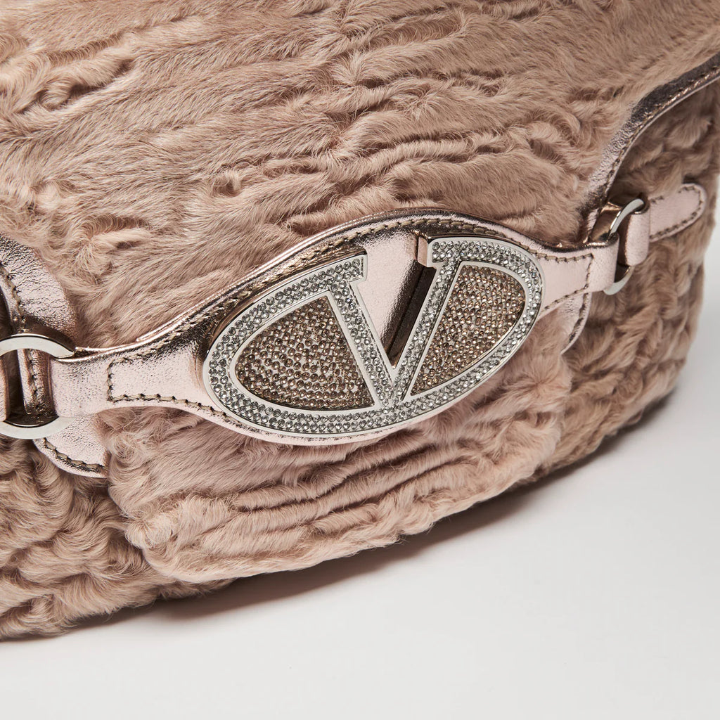 Valentino Beige Lamb Fur and Metallic Pink Leather Flap Bag Coeur Cult Core