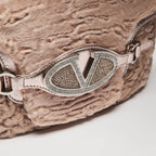 Valentino Beige Lamb Fur and Metallic Pink Leather Flap Bag Coeur Cult Core