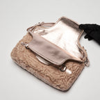 Valentino Beige Lamb Fur and Metallic Pink Leather Flap Bag Coeur Cult Core