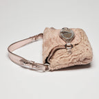 Valentino Beige Lamb Fur and Metallic Pink Leather Flap Bag Coeur Cult Core
