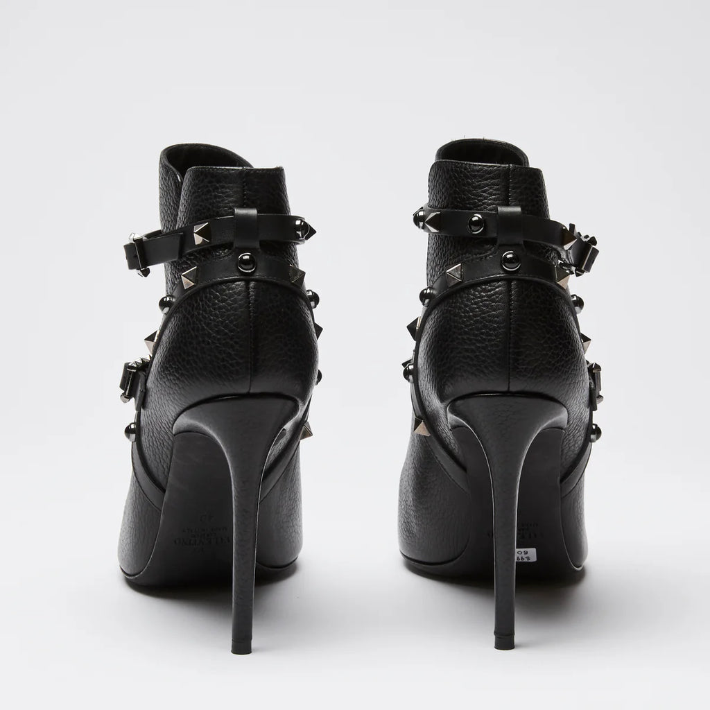 Valentino Black Pebbled Leather Heeled Ankle Boots Size 40