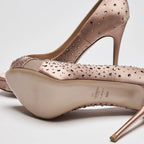 Valentino Dusty Pink Satin Peep Toe Pumps with Crystal Embellishments Size 38.5