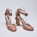 Dolce &amp; Gabbana Nude Leather Floral Embroidered Heels Size 38.5