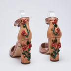 Dolce &amp; Gabbana Nude Leather Floral Embroidered Heels Size 38.5