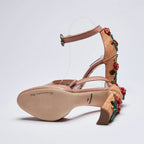 Dolce &amp; Gabbana Nude Leather Floral Embroidered Heels Size 38.5